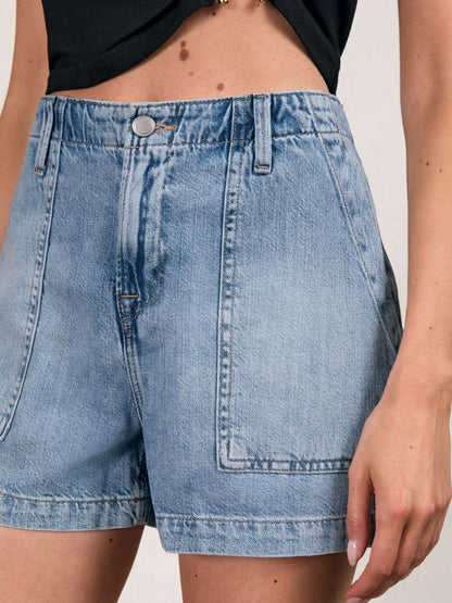 Good American Denim Shorts With Linen in Indigo Blue Women | Reiss
