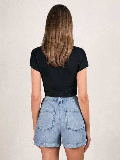 Good American Denim Shorts With Linen in Indigo Blue Women | Reiss