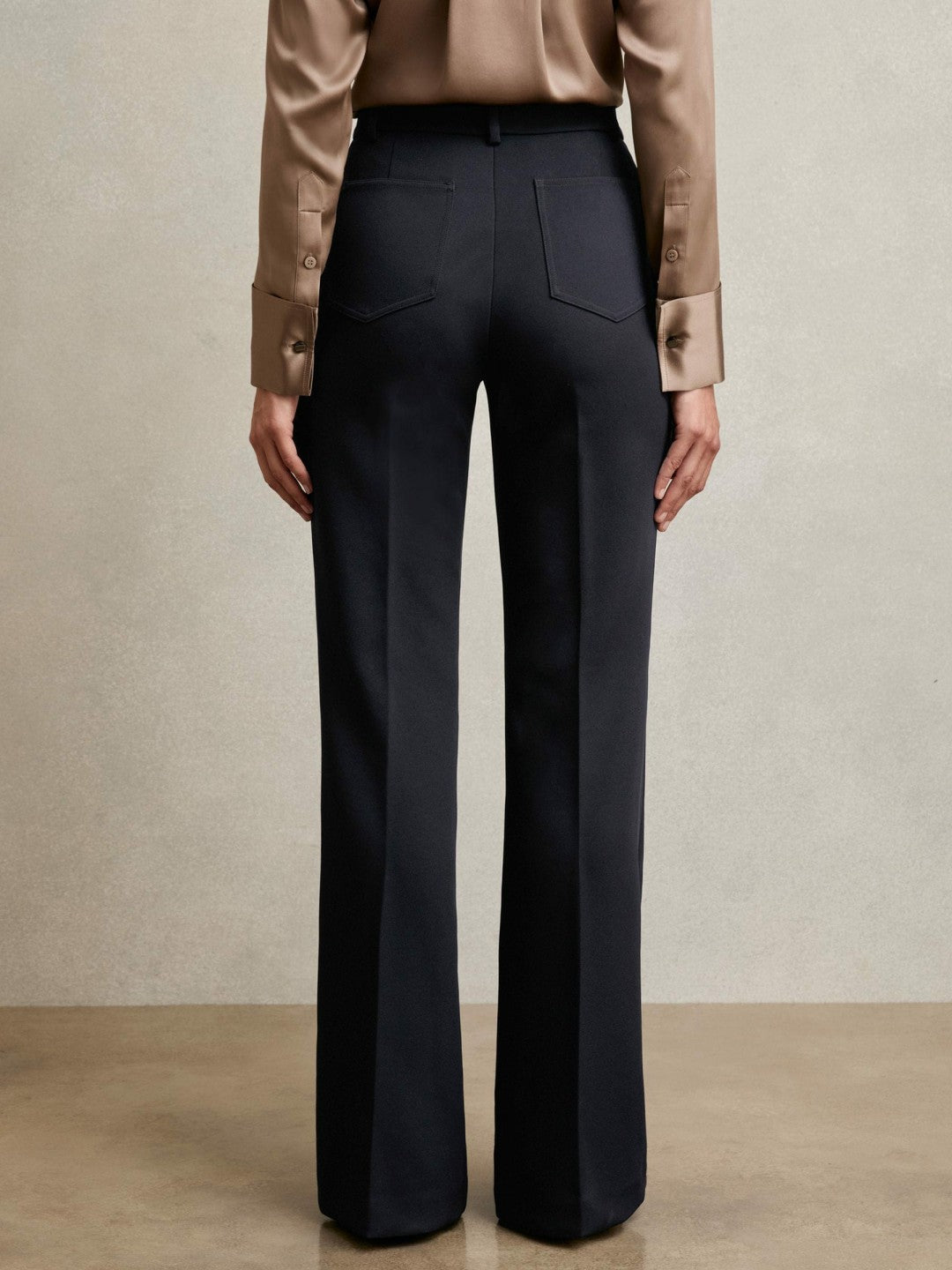 Twill Patch-Pocket Flared Trousers in Navy Women | Reiss