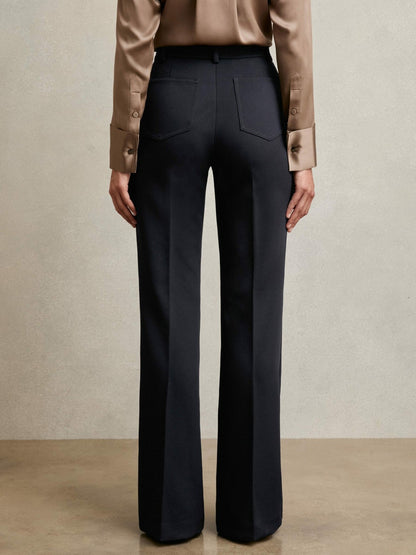 Twill Patch-Pocket Flared Trousers in Navy Women | Reiss