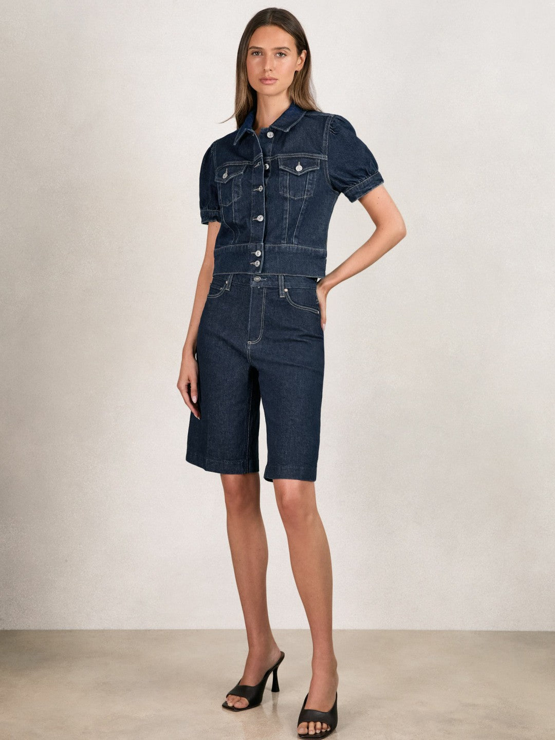 Paige Denim Bermuda Shorts in Navy Women | Reiss
