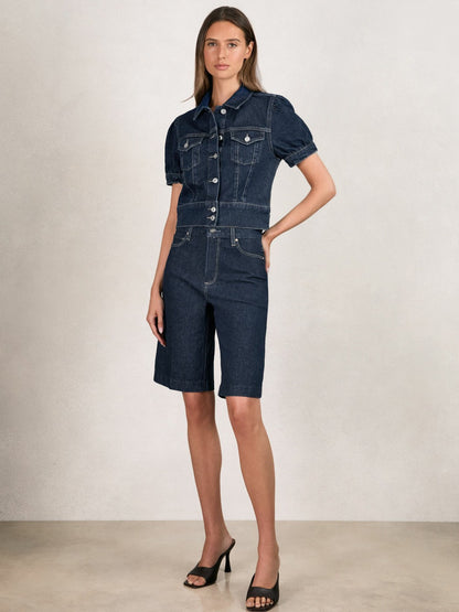 Paige Denim Bermuda Shorts in Navy Women | Reiss