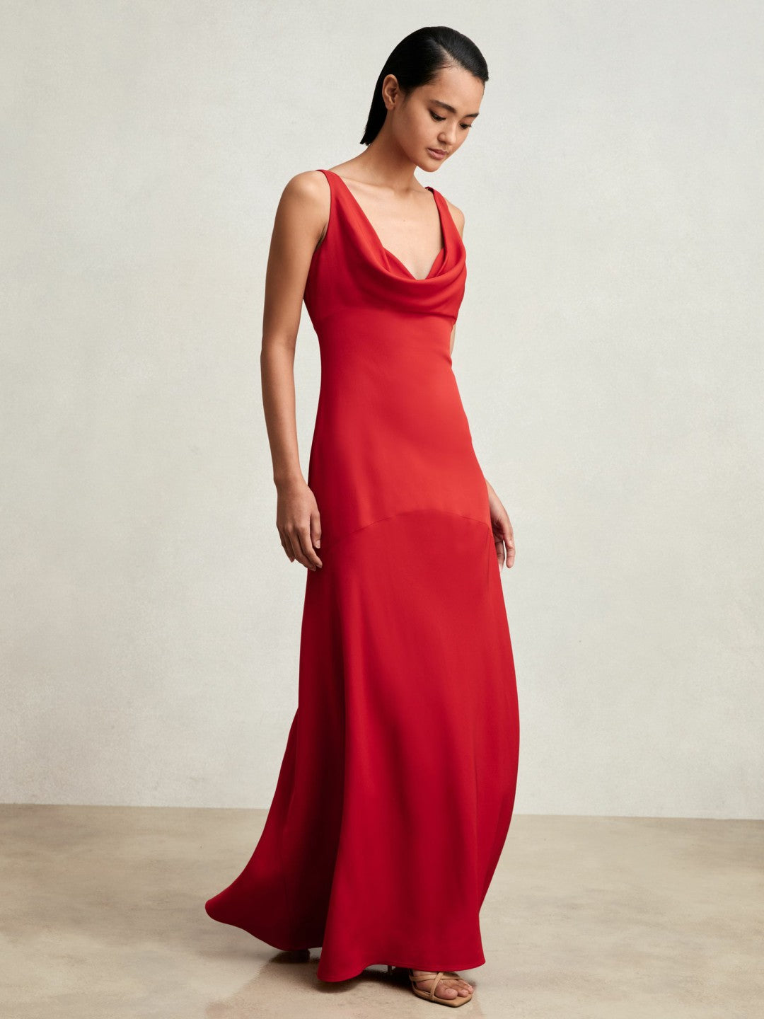 Cowl-Neck Sleeveless Maxi Dress in Red Women | Reiss