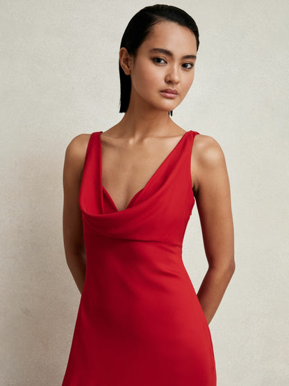 Cowl-Neck Sleeveless Maxi Dress in Red Women | Reiss