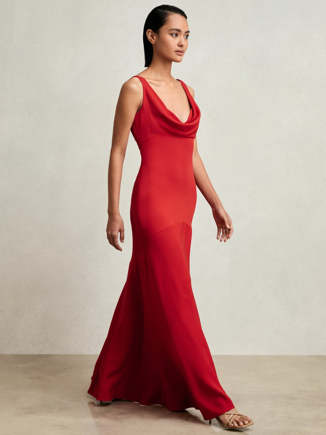 Cowl-Neck Sleeveless Maxi Dress in Red Women | Reiss