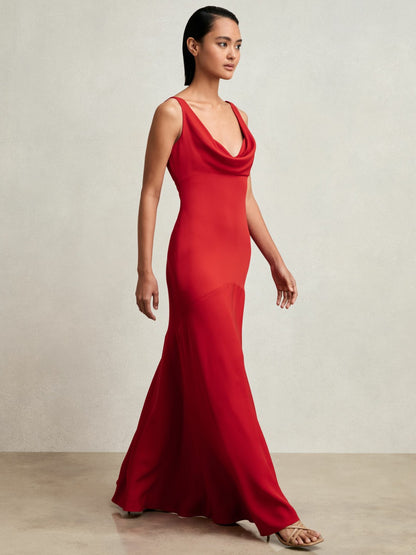 Cowl-Neck Sleeveless Maxi Dress in Red Women | Reiss
