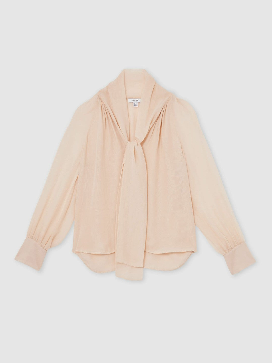 Silk Blend Chiffon Tie-Neck Blouse in Pale Pink Women | Reiss