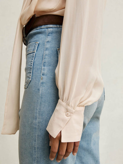Silk Blend Chiffon Tie-Neck Blouse in Pale Pink Women | Reiss