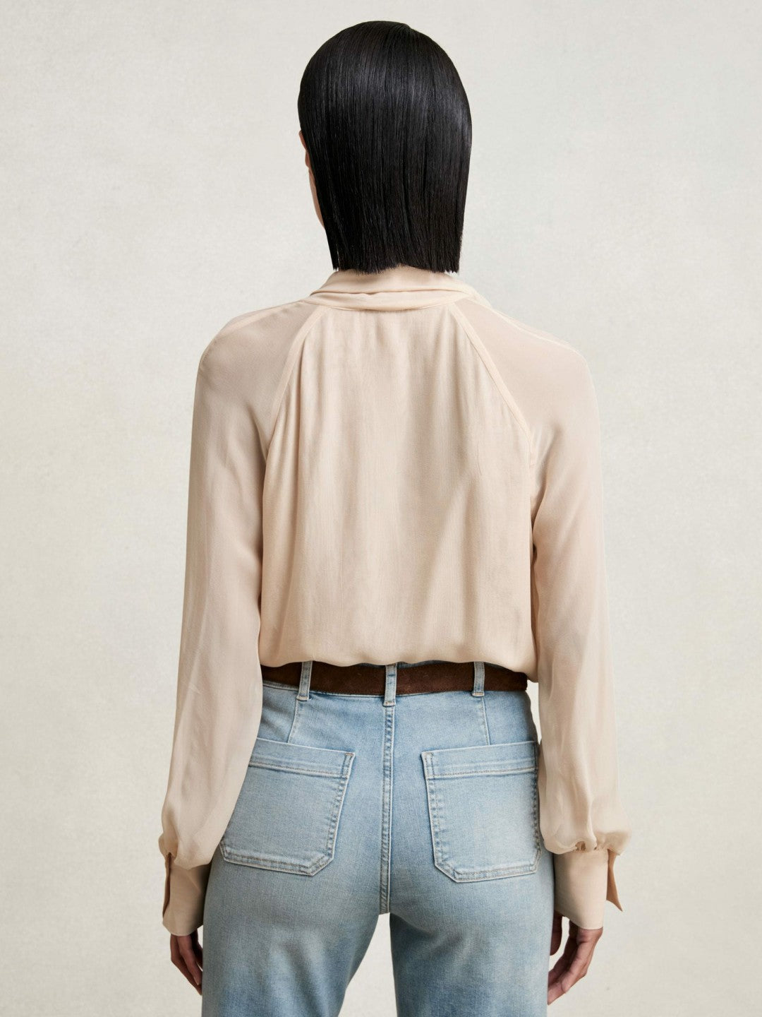 Silk Blend Chiffon Tie-Neck Blouse in Pale Pink Women | Reiss
