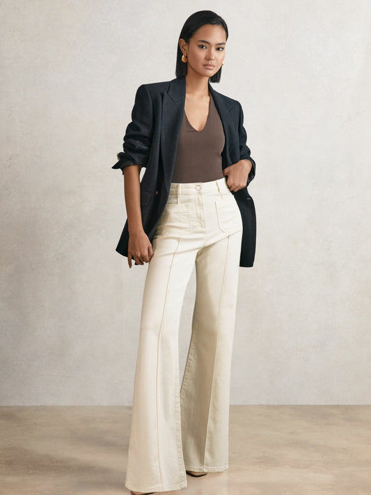 Petite Patch-Pocket Flared Jeans in Ecru Women | Reiss