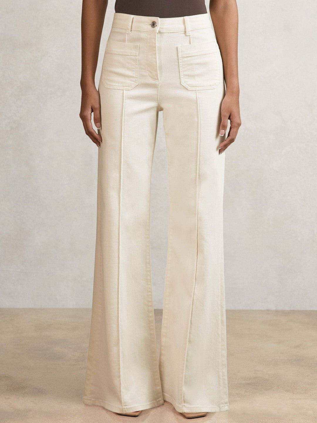 Petite Patch-Pocket Flared Jeans in Ecru Women | Reiss