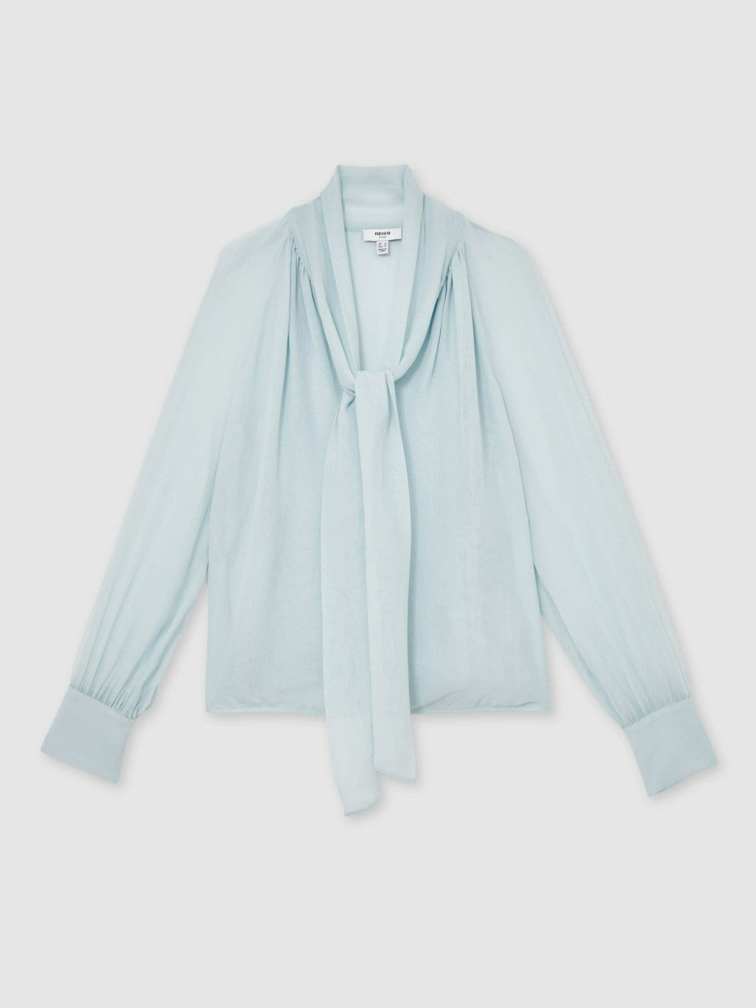 Silk Blend Chiffon Tie-Neck Blouse in Pale Blue Women | Reiss