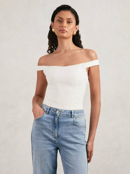 Scuba Corset Bodysuit in White Women | Reiss