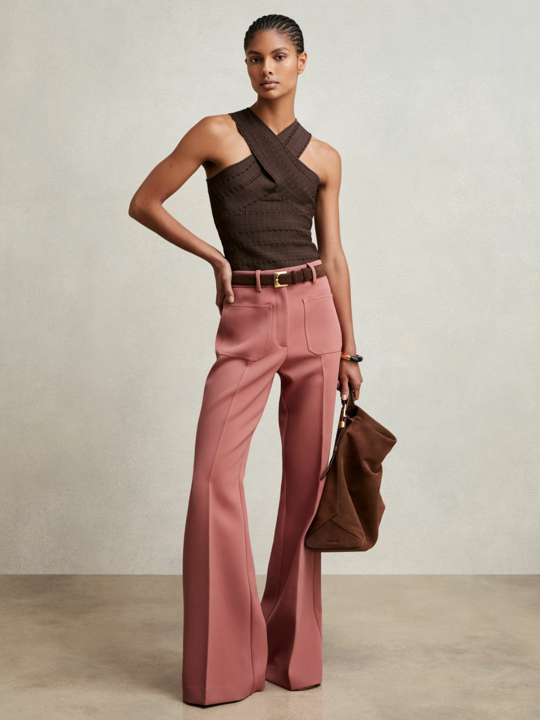 Twill Patch-Pocket Flared Trousers in Pink Women | Reiss