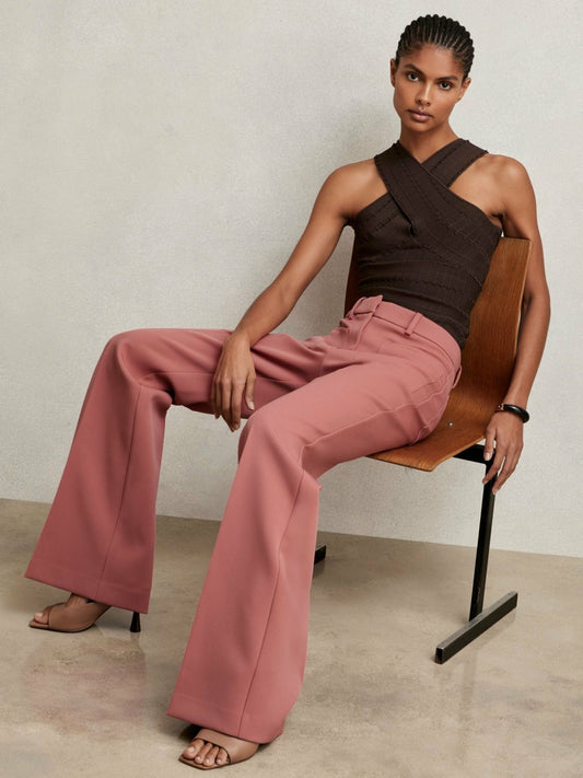 Petite Twill Patch-Pocket Flared Trousers in Pink Women | Reiss