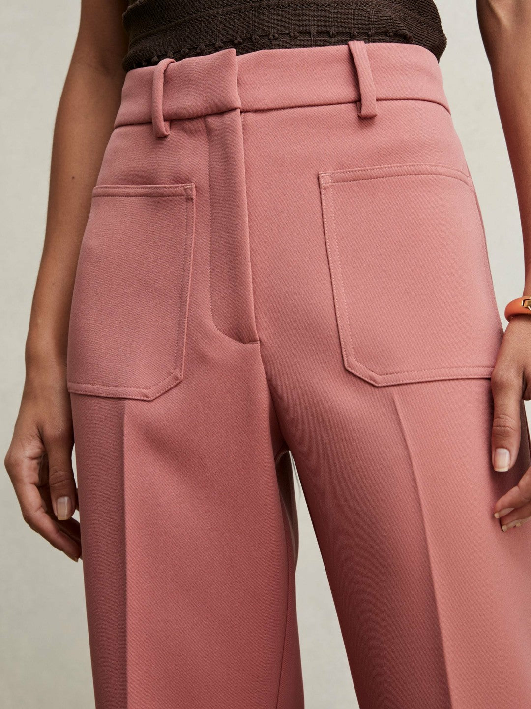Petite Twill Patch-Pocket Flared Trousers in Pink Women | Reiss