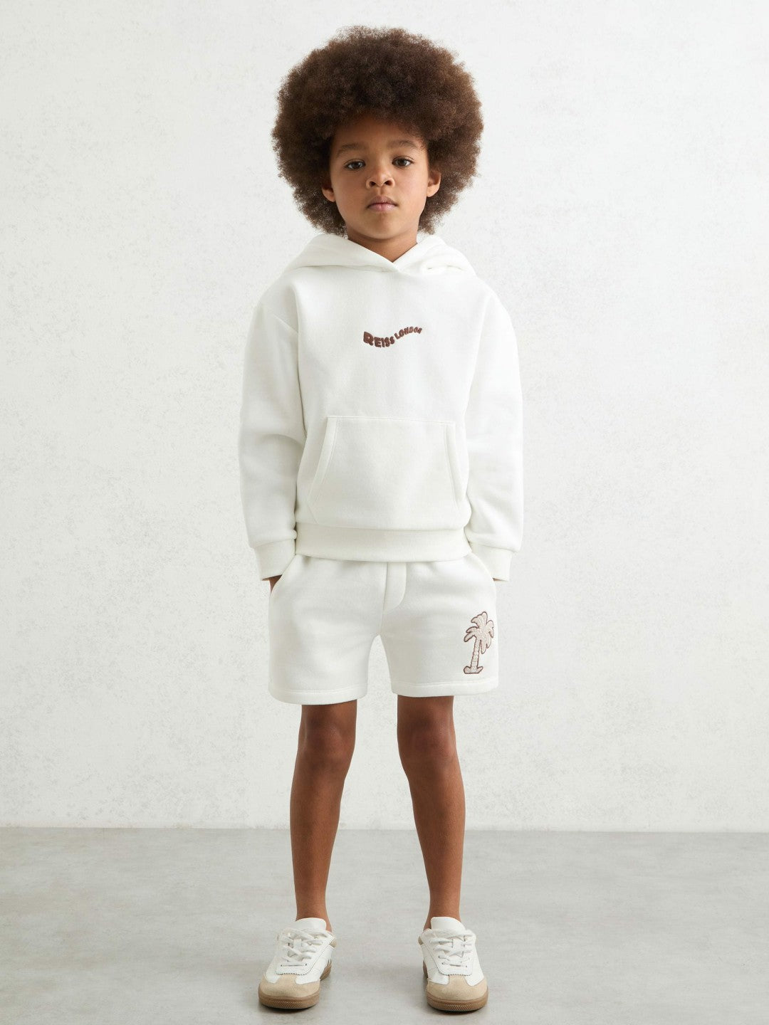 13-14 yrs Cotton Blend Palm Embroidered Shorts in Off White Children & Baby | Reiss