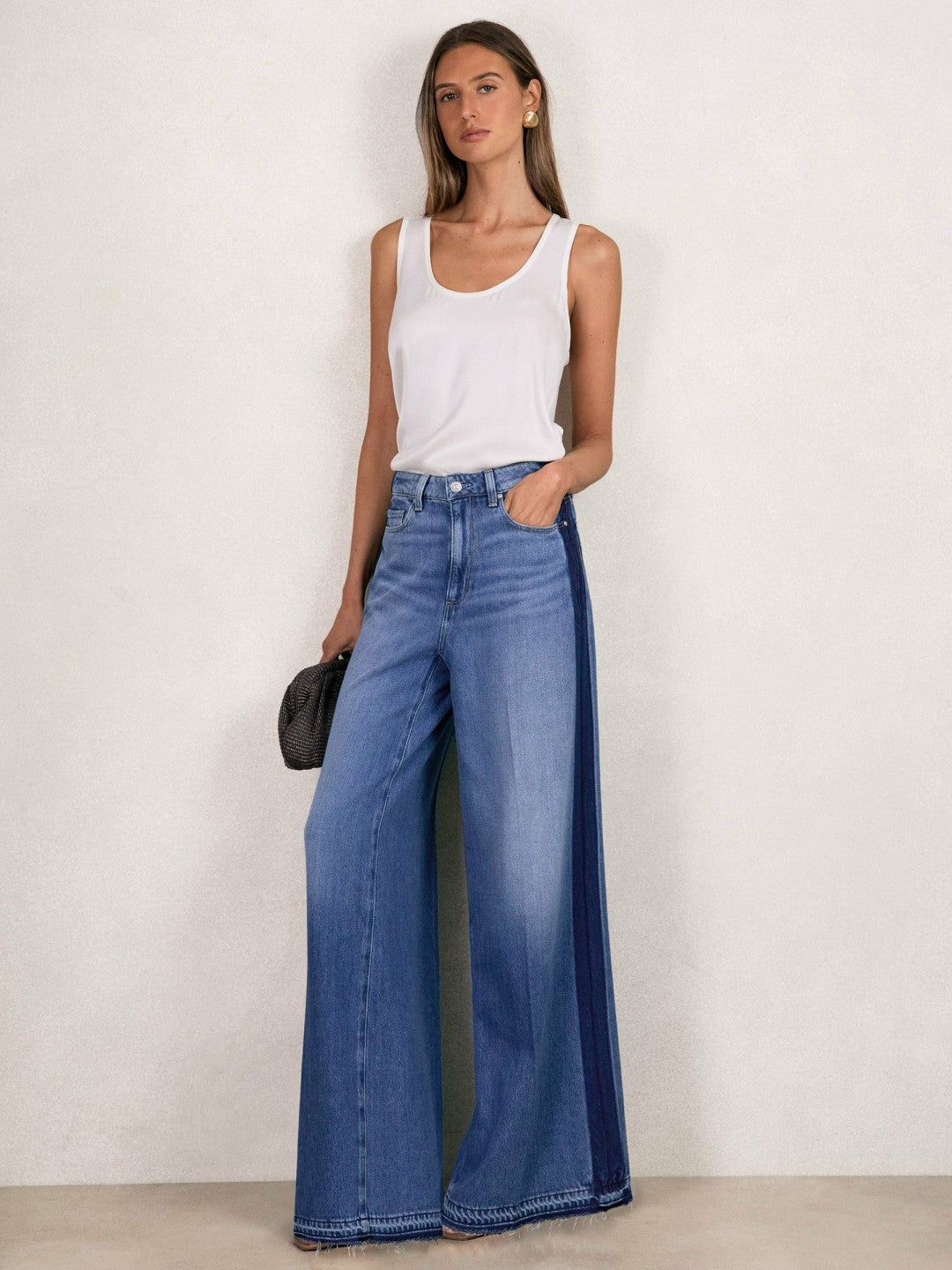 Paige Side Stripe Wide Leg Jeans in Navy/Blue Stripe Women | Reiss
