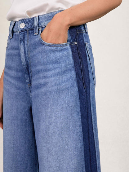 Paige Side Stripe Wide Leg Jeans in Navy/Blue Stripe Women | Reiss