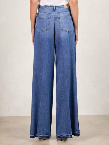 Paige Side Stripe Wide Leg Jeans in Navy/Blue Stripe Women | Reiss