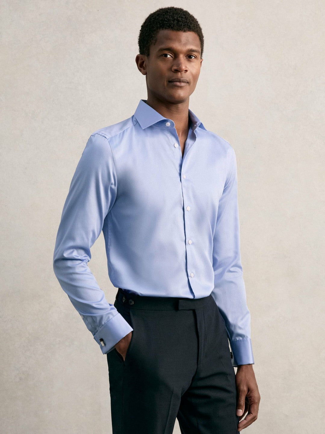 Slim Fit Slim-Fit Cotton-Sateen Shirt in Mid Blue Men | Reiss