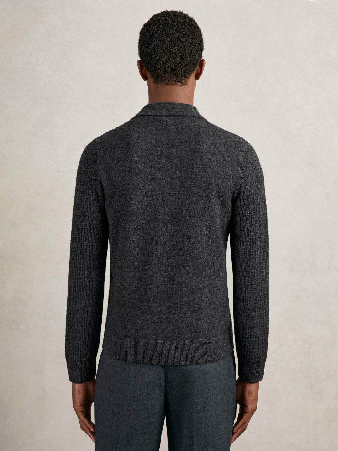 Wool Waffle-Knit Half-Zip Polo Shirt in Charcoal Grey Men | Reiss