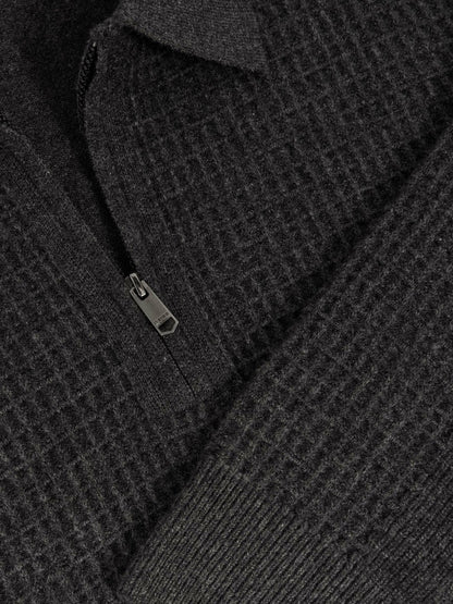 Wool Waffle-Knit Half-Zip Polo Shirt in Charcoal Grey Men | Reiss