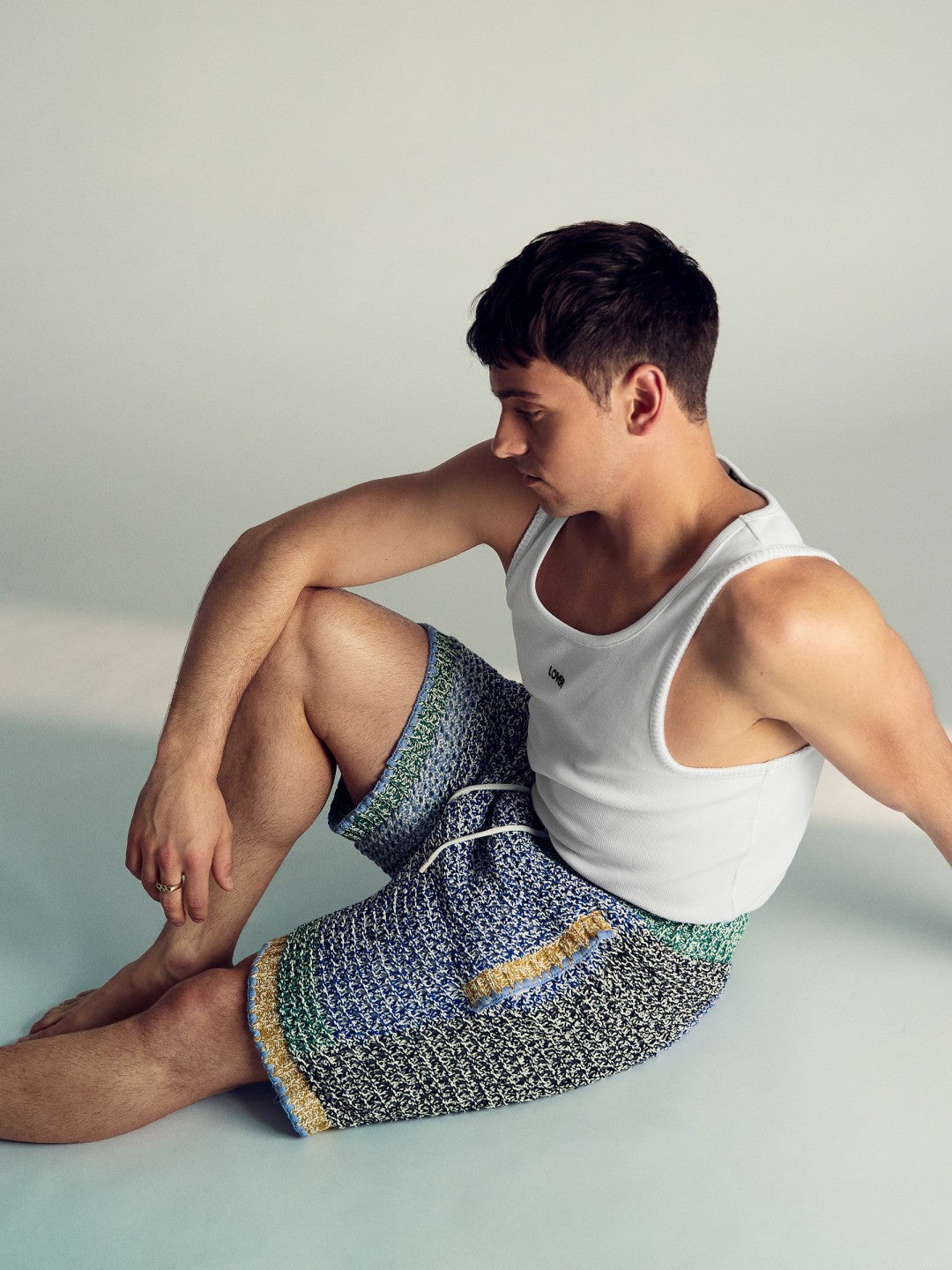 | Tom Daley Crochet Panel Shorts in Yellow/Green/Blue Multi Men | Reiss