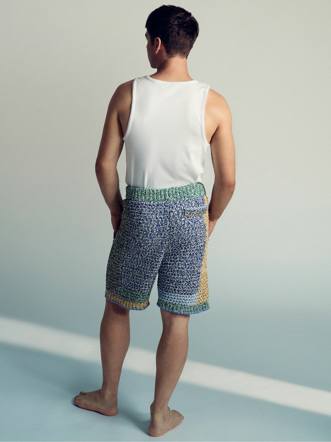 | Tom Daley Crochet Panel Shorts in Yellow/Green/Blue Multi Men | Reiss