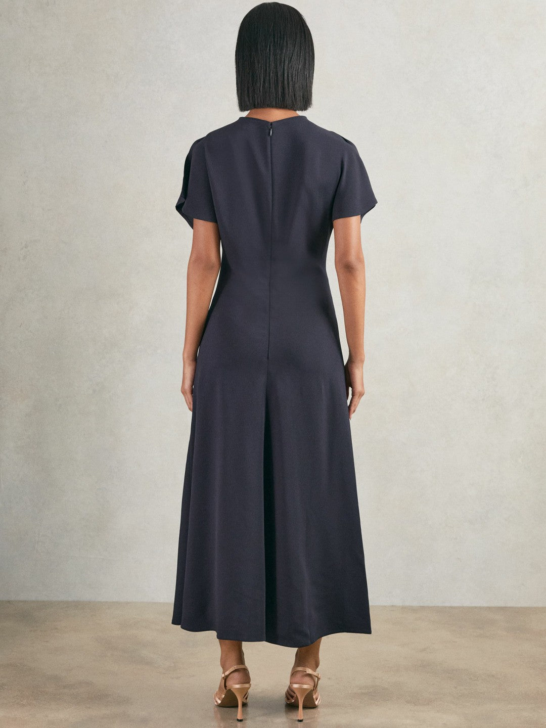Petite Ruched-Front Midi Dress in Navy Women | Reiss