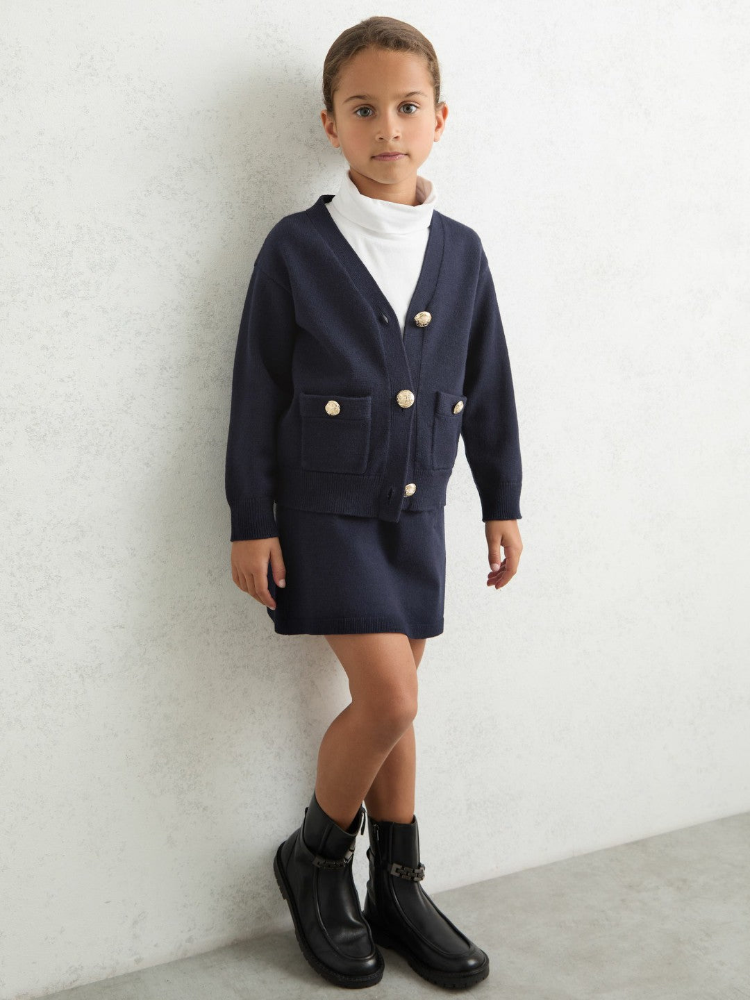 3-9 yrs Knitted Embossed-Button Cardigan in Navy Children & Baby | Reiss