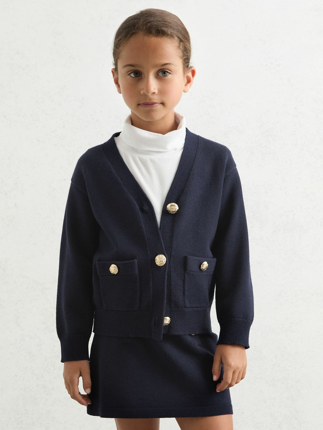 3-9 yrs Knitted Embossed-Button Cardigan in Navy Children & Baby | Reiss