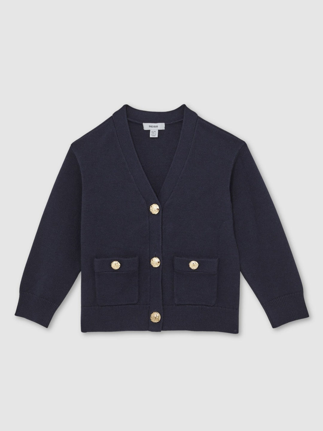9-13 yrs Knitted Embossed-Button Cardigan in Navy Children & Baby | Reiss