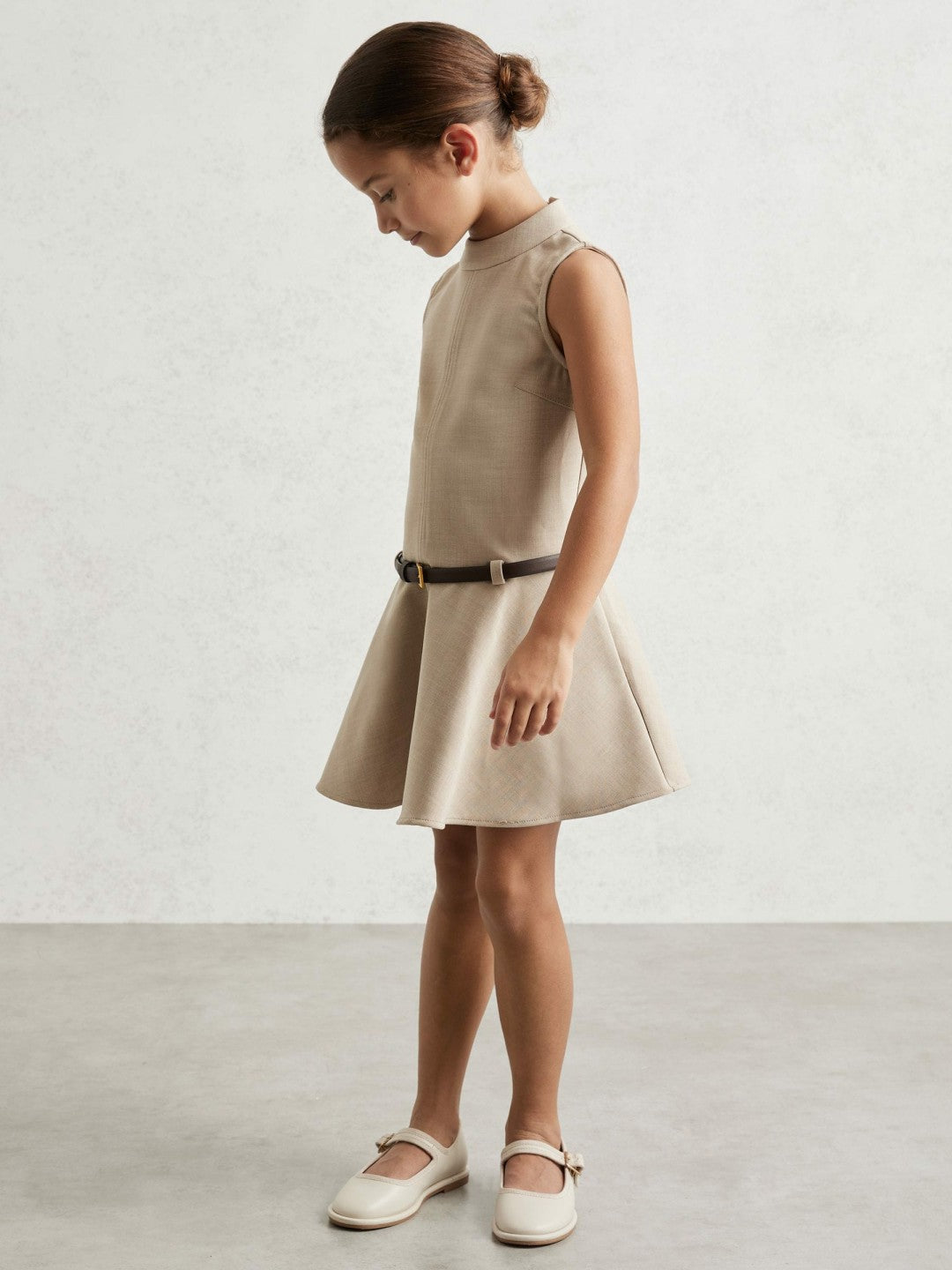 9-13 yrs Drop Waist Belted Sleeveless Dress in Neutral Children & Baby | Reiss