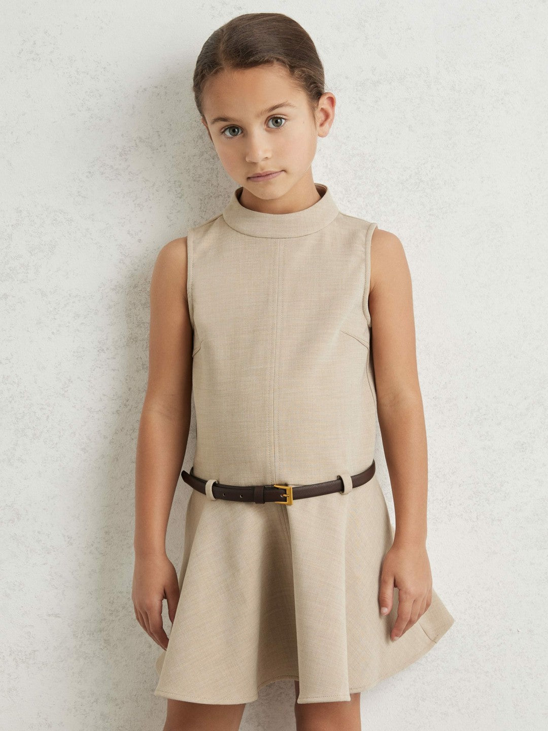 9-13 yrs Drop Waist Belted Sleeveless Dress in Neutral Children & Baby | Reiss