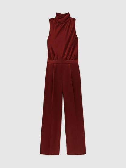 Satin Cape-Sash Jumpsuit in Dark Red Women | Reiss