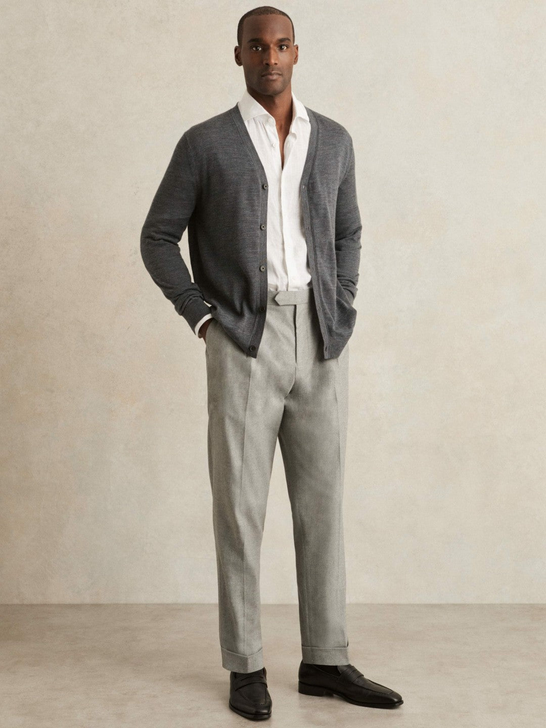 Regular Fit Herringbone Trousers With Cotton in Grey Men | Reiss