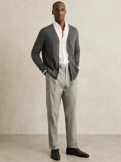 Regular Fit Herringbone Trousers With Cotton in Grey Men | Reiss
