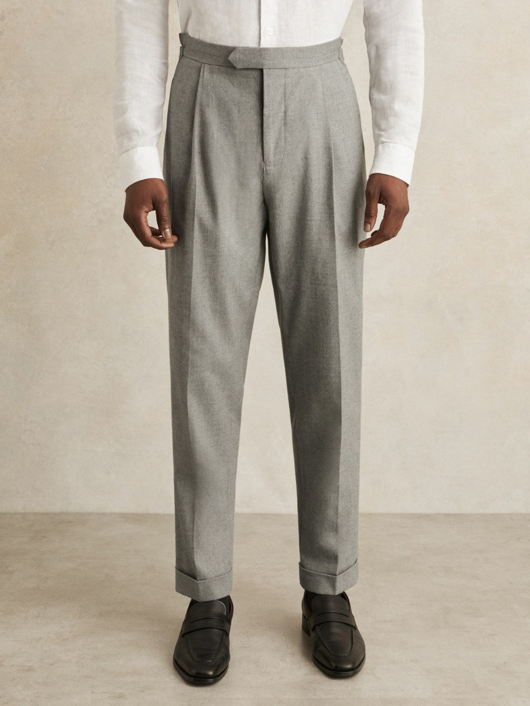 Regular Fit Herringbone Trousers With Cotton in Grey Men | Reiss