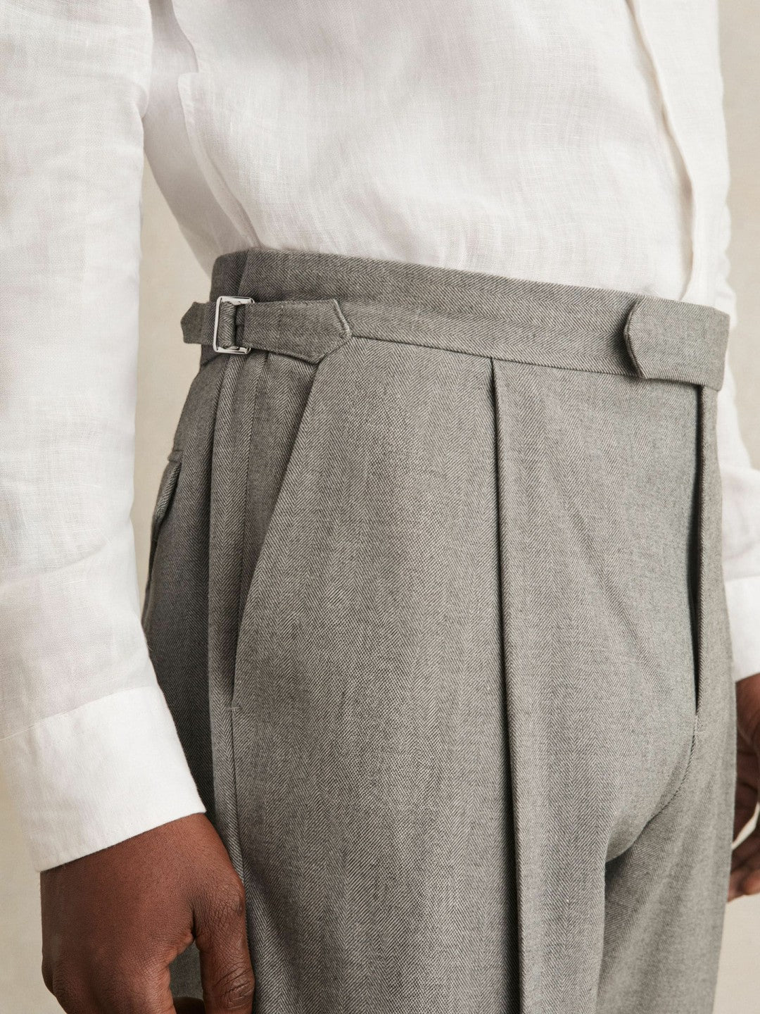 Regular Fit Herringbone Trousers With Cotton in Grey Men | Reiss
