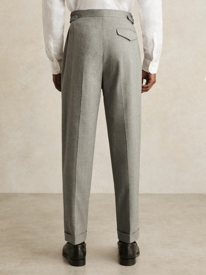 Regular Fit Herringbone Trousers With Cotton in Grey Men | Reiss