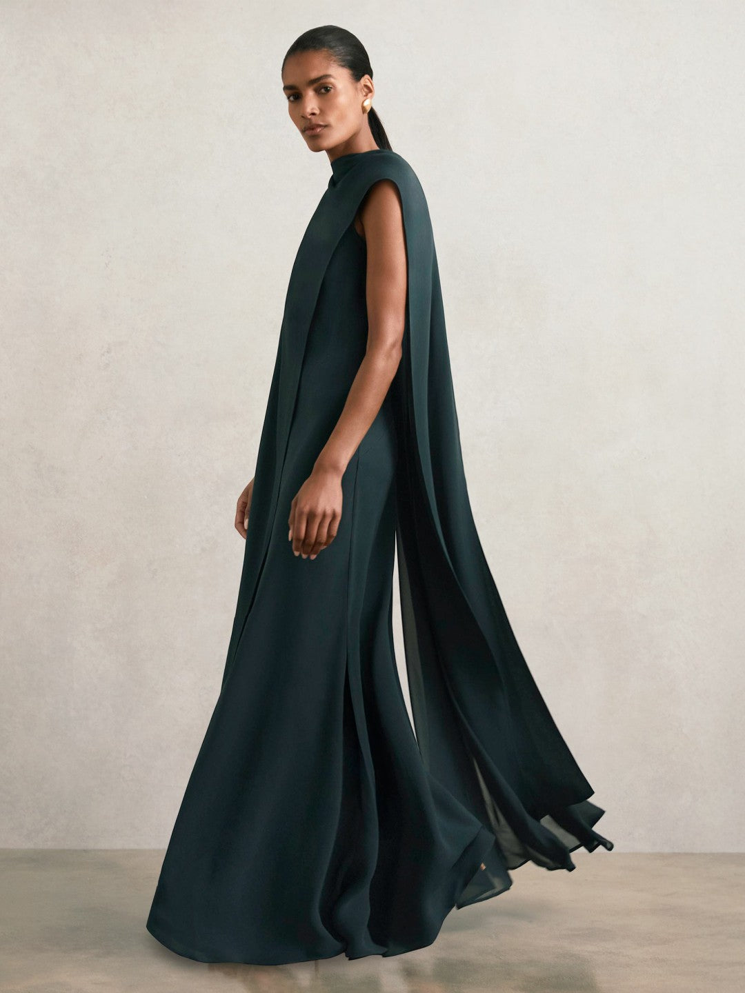 Petite Crepe Cape Maxi Dress in Teal Green Women | Reiss