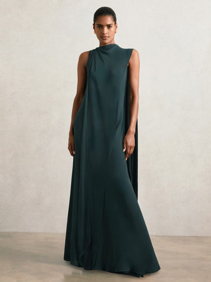 Petite Crepe Cape Maxi Dress in Teal Green Women | Reiss