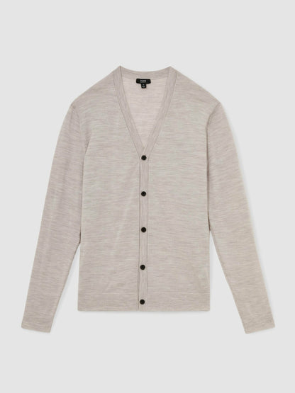 Merino Wool Button-Through Cardigan in Wicker Brown Melange Men | Reiss