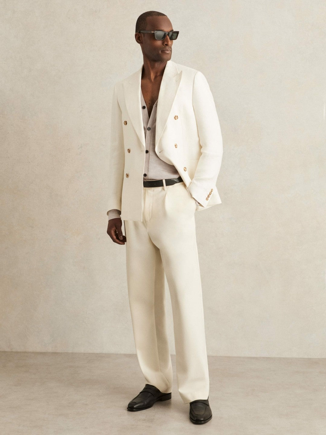 Merino Wool Button-Through Cardigan in Wicker Brown Melange Men | Reiss