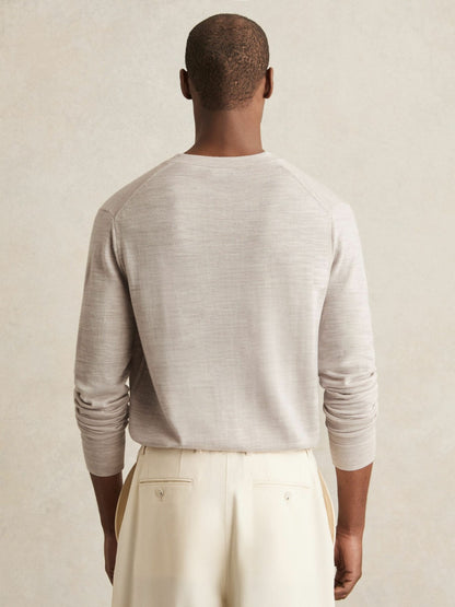 Merino Wool Button-Through Cardigan in Wicker Brown Melange Men | Reiss