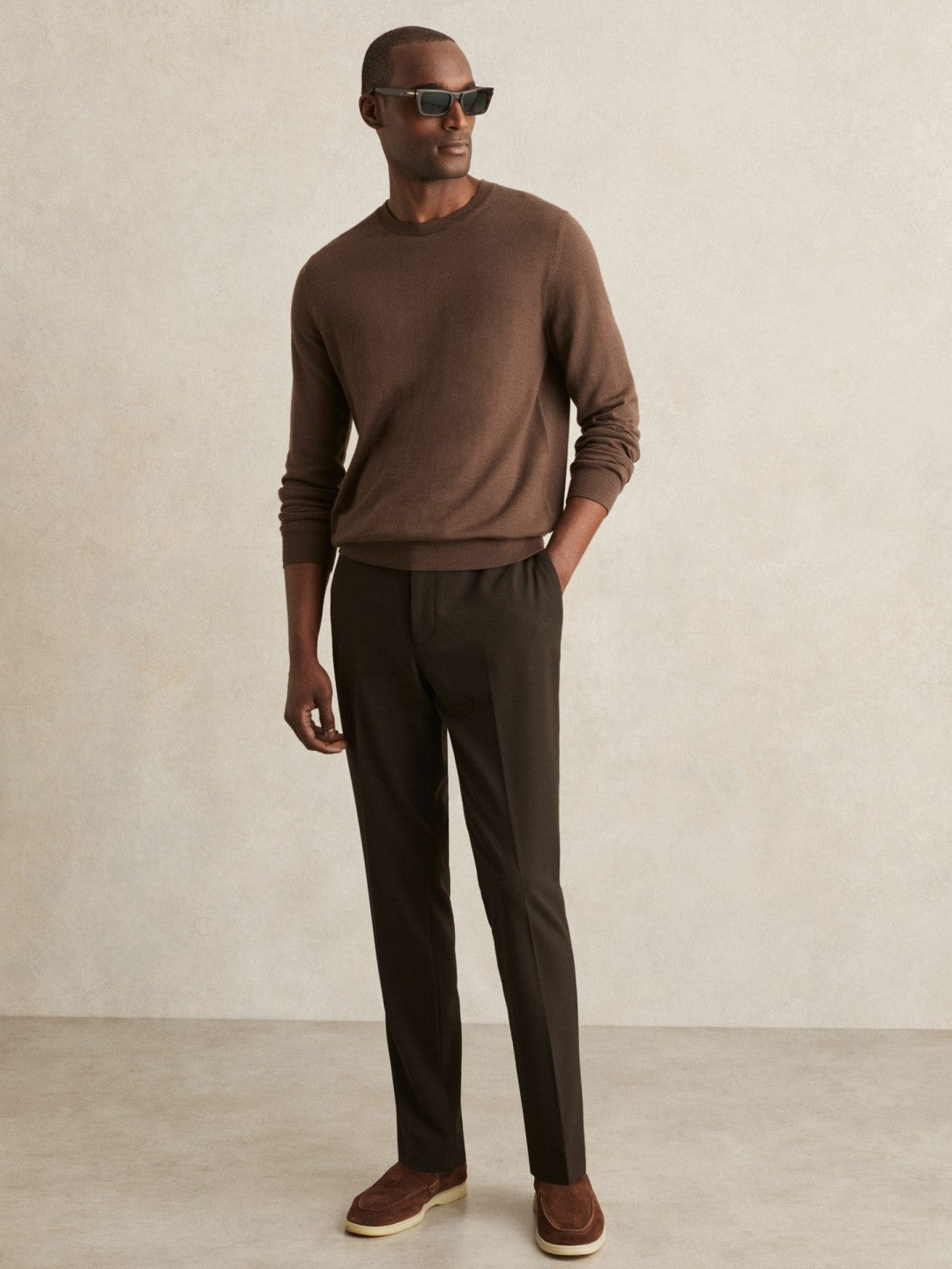 Slim-Fit Internal-Drawstring Trousers in Brown Men | Reiss