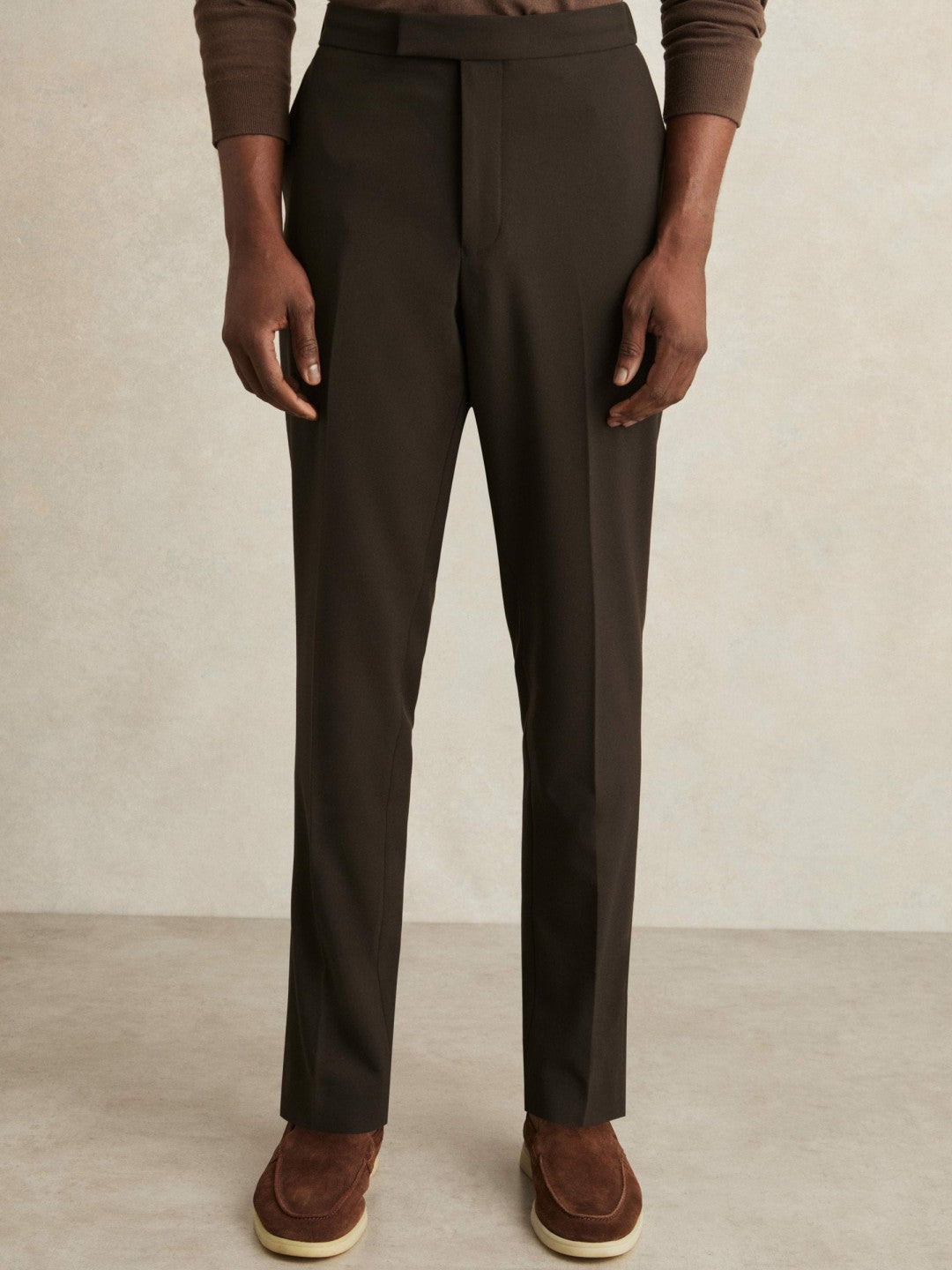Slim-Fit Internal-Drawstring Trousers in Brown Men | Reiss