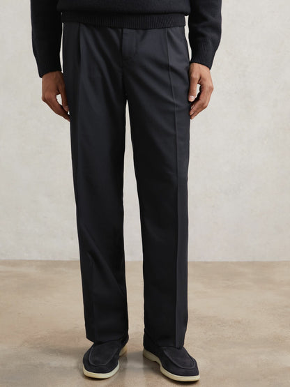 Relaxed-Fit Twill Drawstring Trousers in Navy Men | Reiss