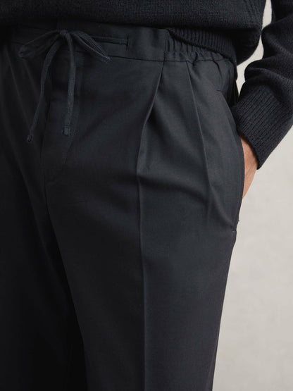 Relaxed-Fit Twill Drawstring Trousers in Navy Men | Reiss